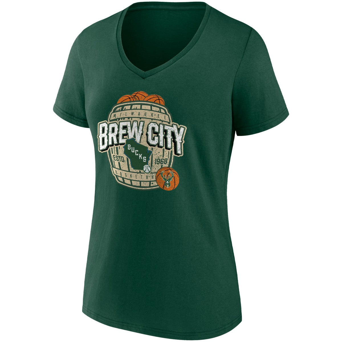 Fanatics - Milwaukee Bucks Women's Hometown Collection Brew City V-Neck T-Shirt - Hunter Green