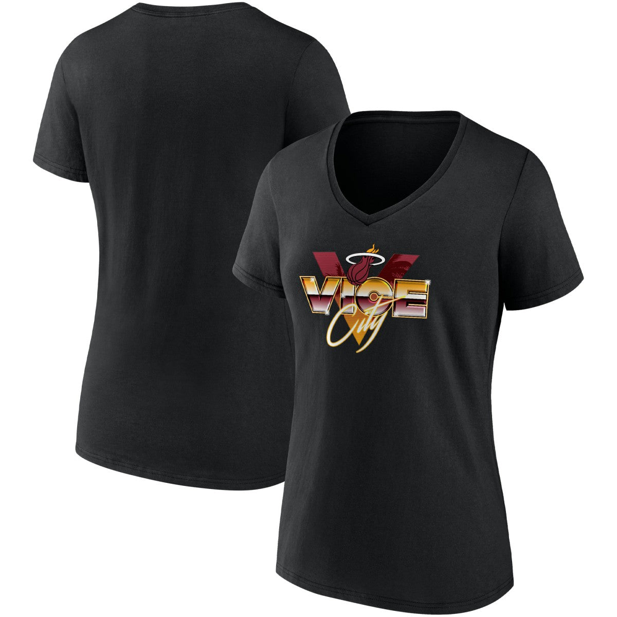 Fanatics - Miami Heat Women's Hometown Collection Vice City V-Neck T-Shirt - Black