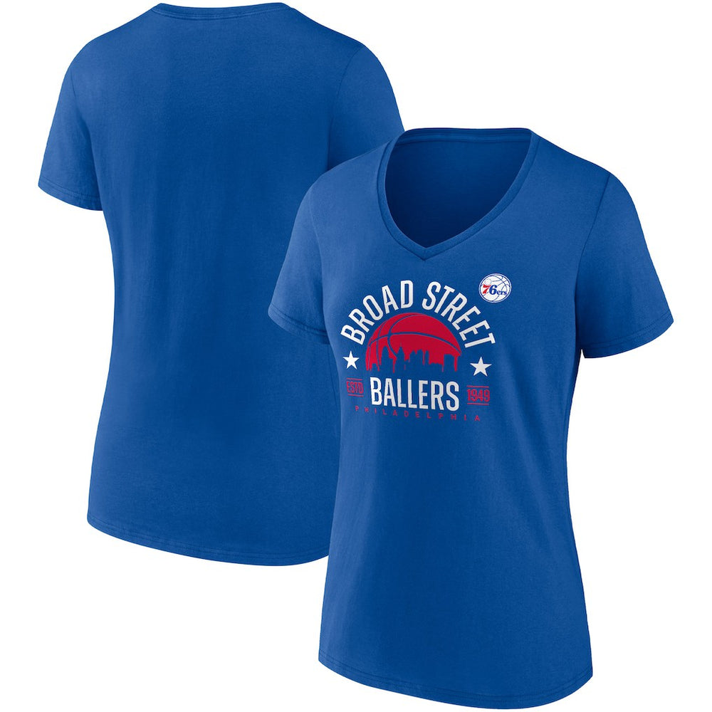 Fanatics - Philadelphia 76ers Women's Hometown Collection Broad Street Ballers V-Neck T-Shirt - Royal
