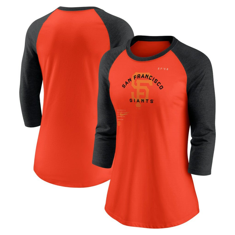 San Francisco Giants Nike Women's Next Up Tri-Blend Raglan 3/4-Sleeve T-Shirt Sale