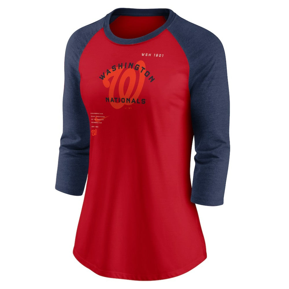 Washington Nationals Nike Women's Next Up Tri-Blend Raglan 3/4-Sleeve T-Shirt Lifestyle