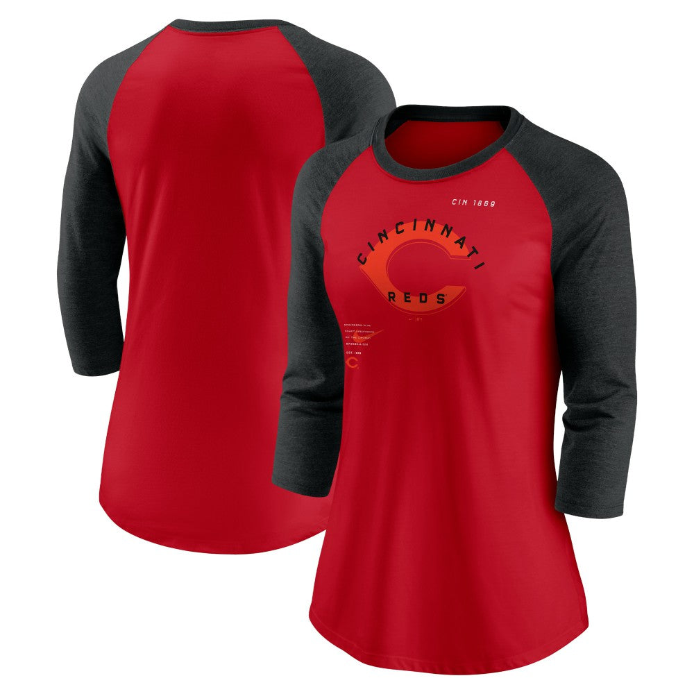 Cincinnati Reds Nike Women's Next Up Tri-Blend Raglan 3/4-Sleeve T-Shirt On Sale