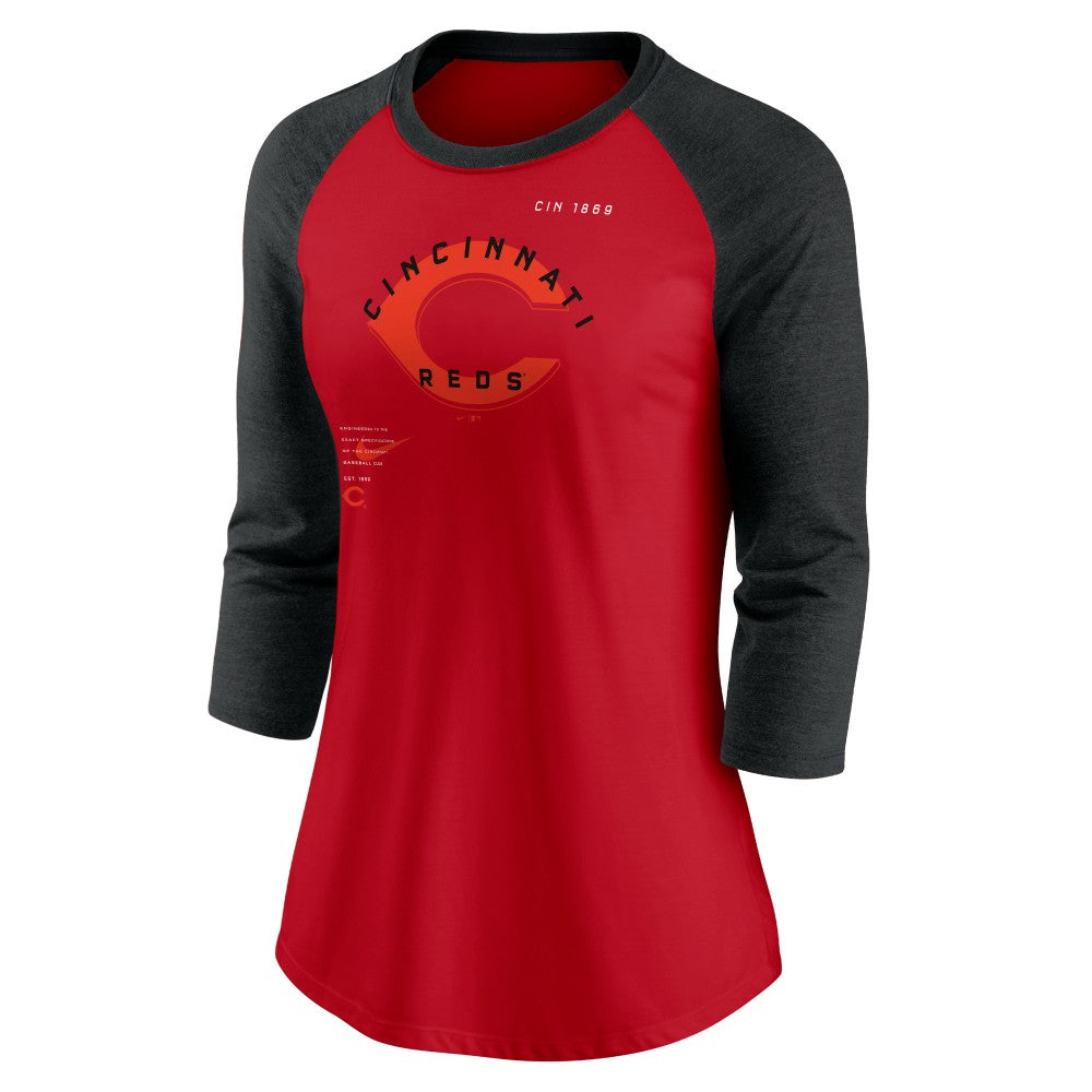 Cincinnati Reds Nike Women's Next Up Tri-Blend Raglan 3/4-Sleeve T-Shirt On Sale