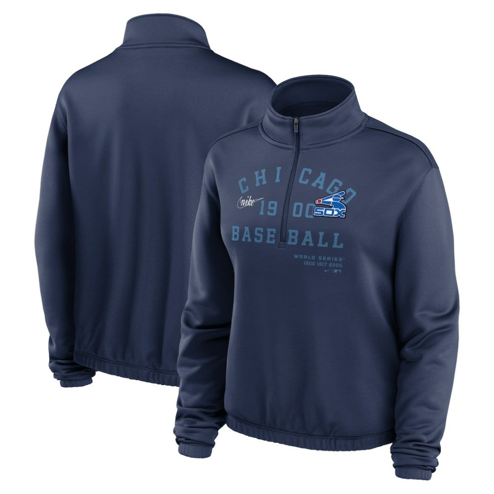 Chicago White Sox Nike Women's Rewind Splice Half-Zip Semi-Cropped Bubble Hem Sweatshirt On Sale