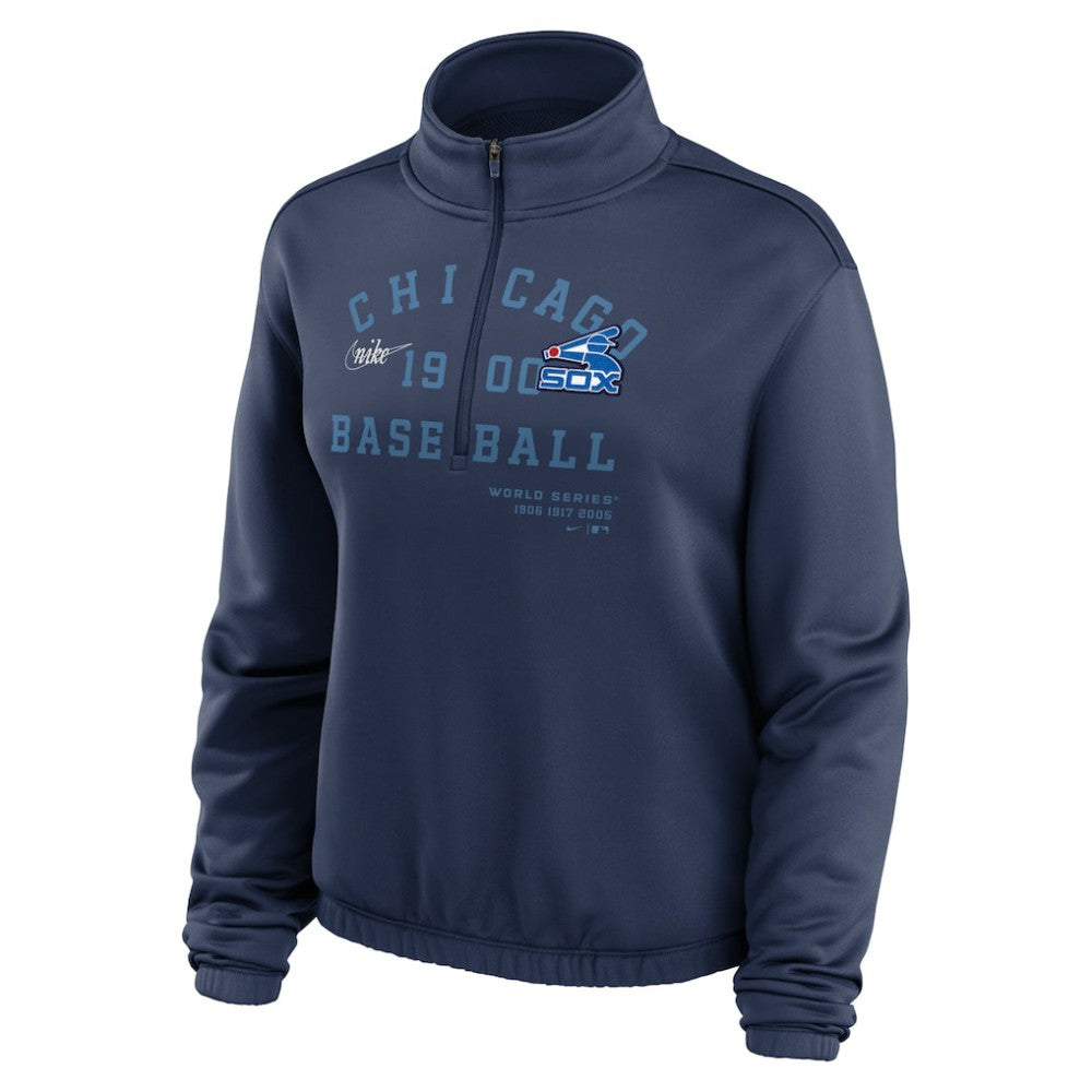 Chicago White Sox Nike Women's Rewind Splice Half-Zip Semi-Cropped Bubble Hem Sweatshirt On Sale
