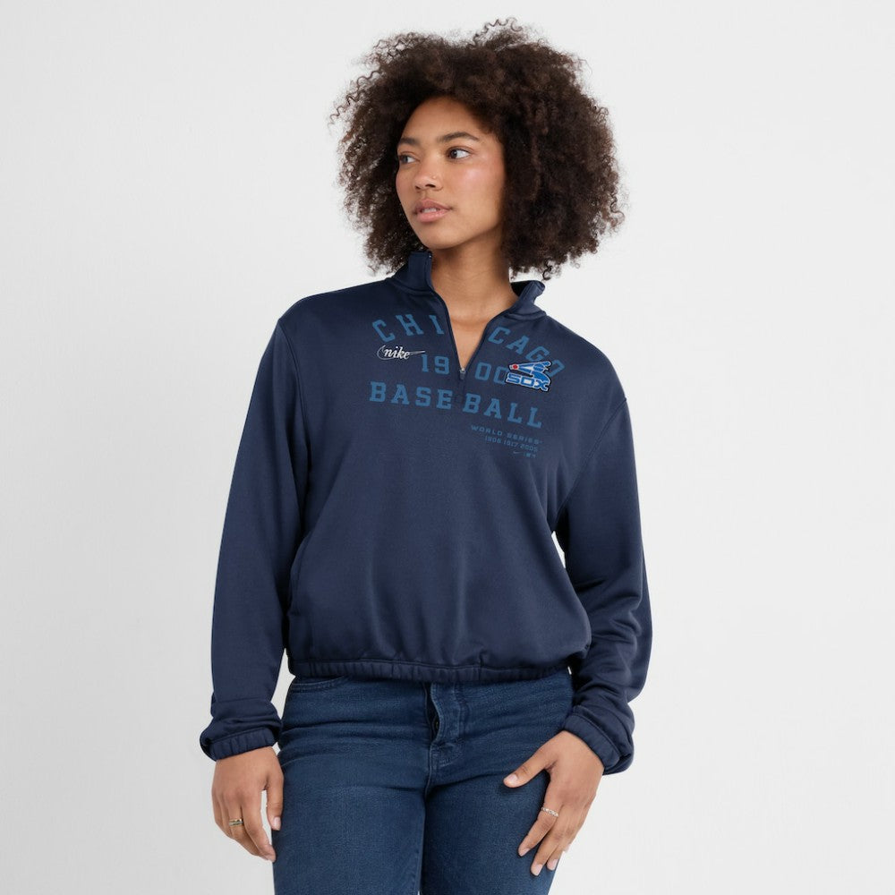 Chicago White Sox Nike Women's Rewind Splice Half-Zip Semi-Cropped Bubble Hem Sweatshirt On Sale
