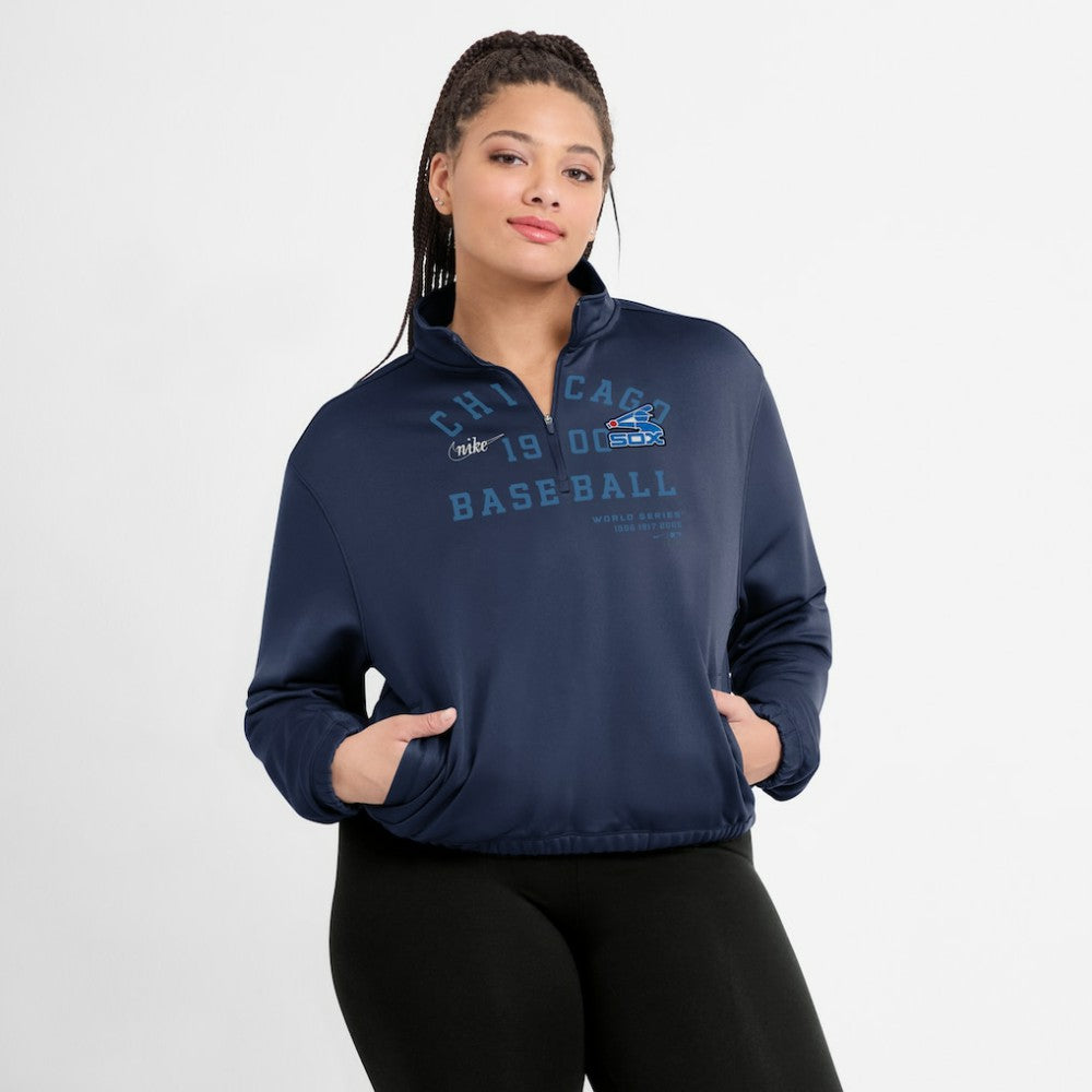 Chicago White Sox Nike Women's Rewind Splice Half-Zip Semi-Cropped Bubble Hem Sweatshirt On Sale