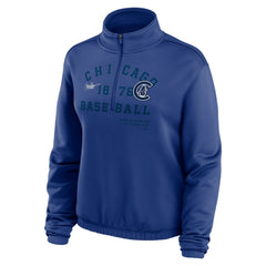 Chicago Cubs Nike Women's Rewind Splice Half-Zip Semi-Cropped Bubble Hem Sweatshirt On Sale