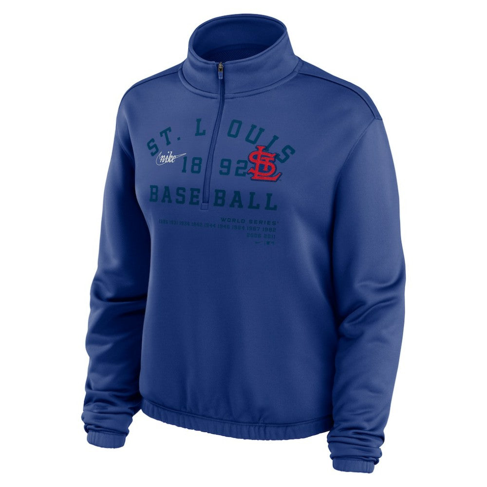 St. Louis Cardinals Nike Women's Rewind Splice Half-Zip Semi-Cropped Bubble Hem Sweatshirt Clearance