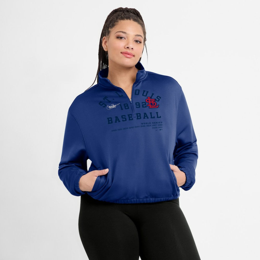 St. Louis Cardinals Nike Women's Rewind Splice Half-Zip Semi-Cropped Bubble Hem Sweatshirt Clearance