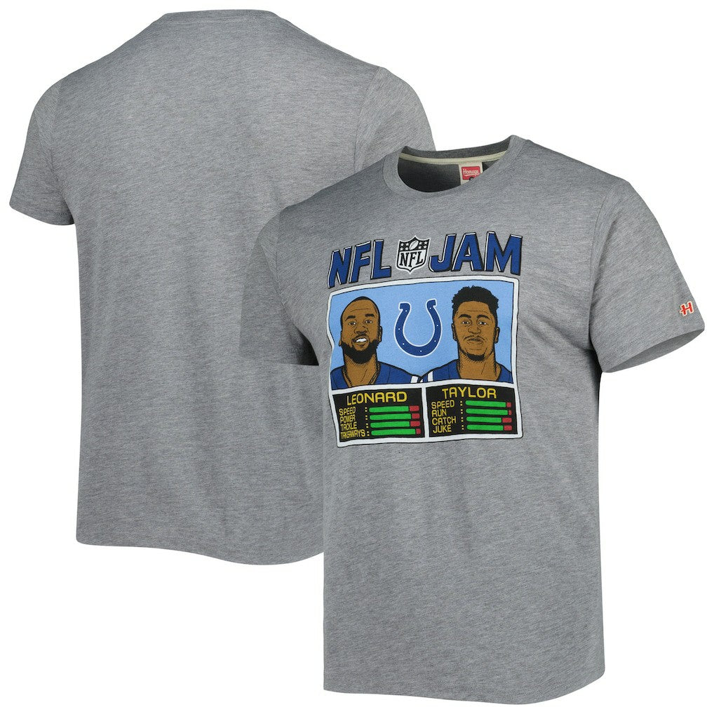 Jonathan Taylor & Shaquille Leonard Indianapolis Colts Homage Unisex NFL Jam Tri-Blend T-Shirt Heather Gray - NFL