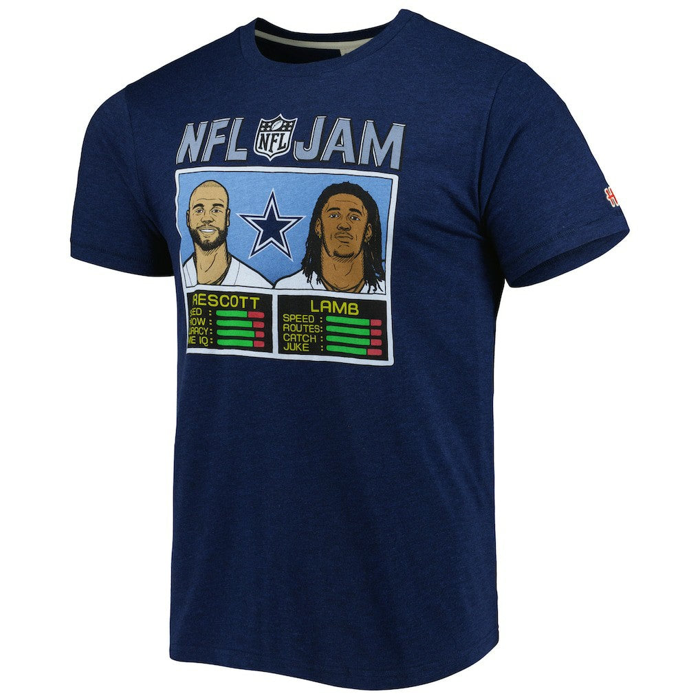 CeeDee Lamb & Dak Prescott Dallas Cowboys Homage Unisex NFL Jam Tri-Blend T-Shirt Heathered Navy - NFL