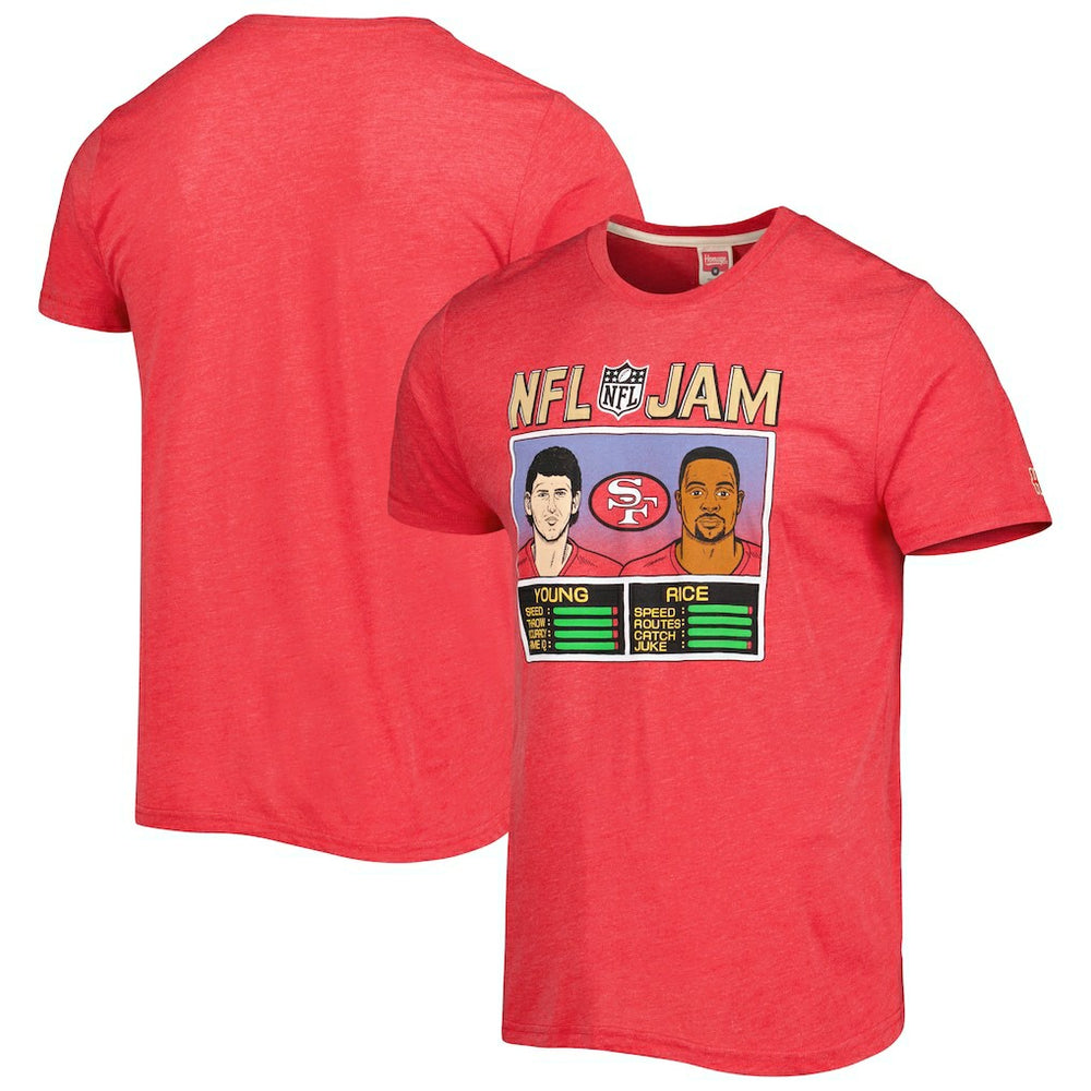 Jerry Rice & Steve Young San Francisco 49ers Homage Unisex NFL Jam Retired Tri-Blend T-Shirt Scarlet - NFL