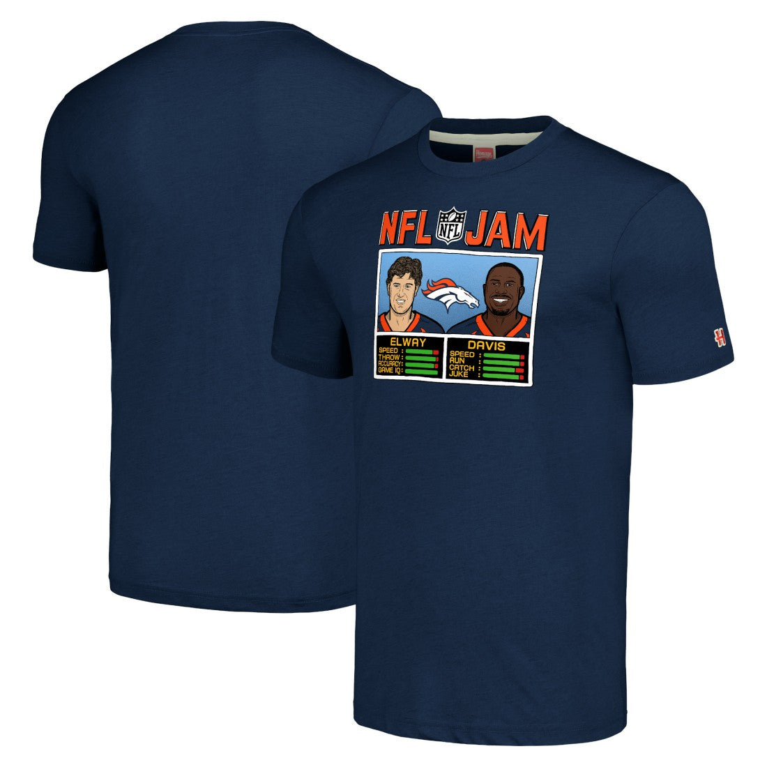 John Elway & Terrell Davis Denver Broncos Homage Unisex NFL Jam Retired Tri-Blend T-Shirt Navy - NFL