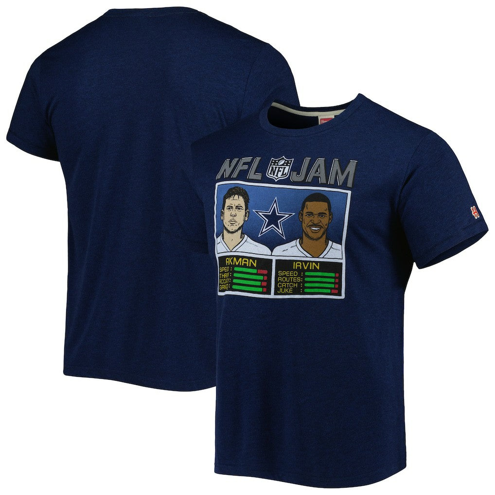 Troy Aikman & Michael Irvin Dallas Cowboys Homage Unisex NFL Jam Retired Tri-Blend T-Shirt Heather Navy - NFL