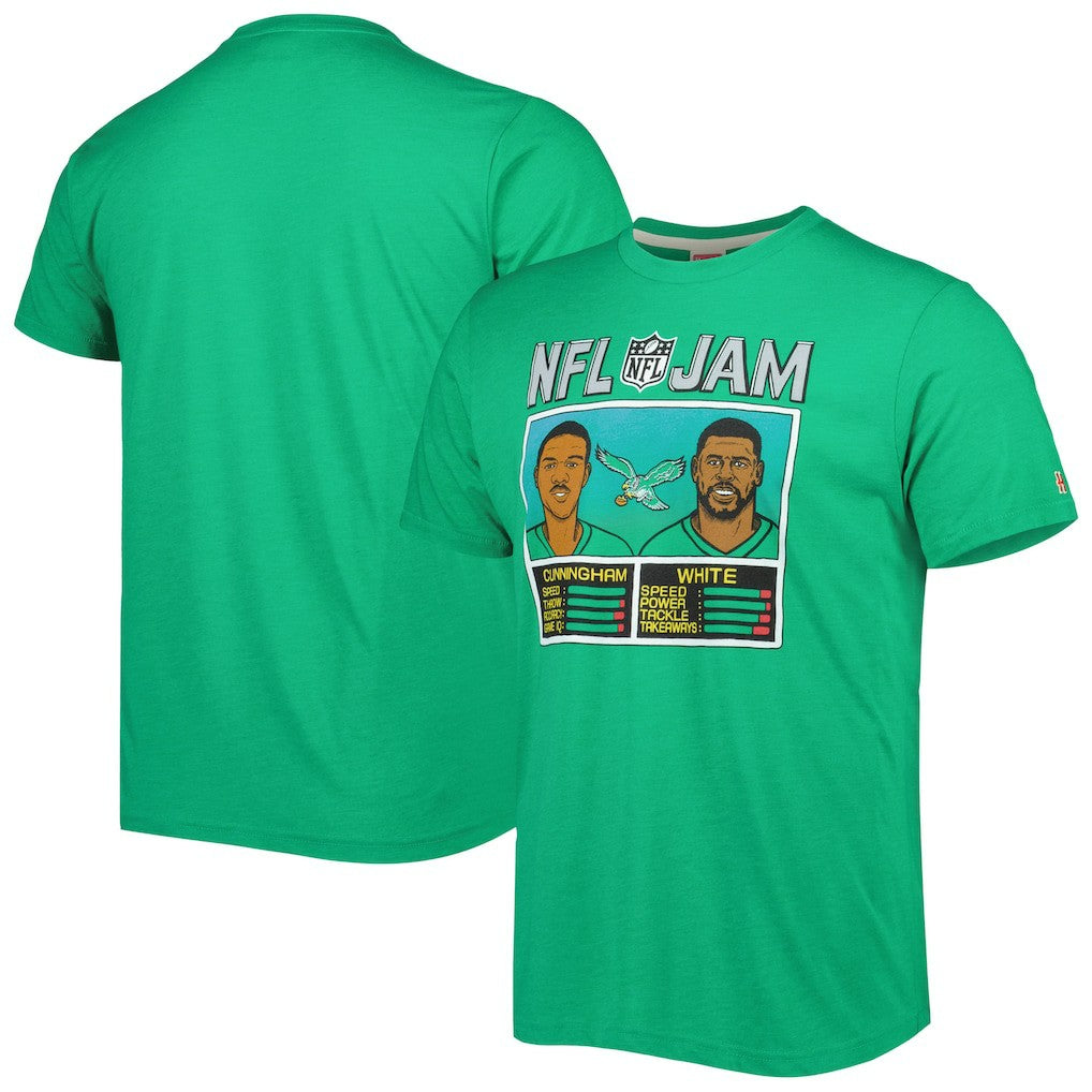 Randall Cunningham & Reggie White Philadelphia Eagles Homage Unisex NFL Jam Retired Tri-Blend T-Shirt Heather Kelly Green - NFL