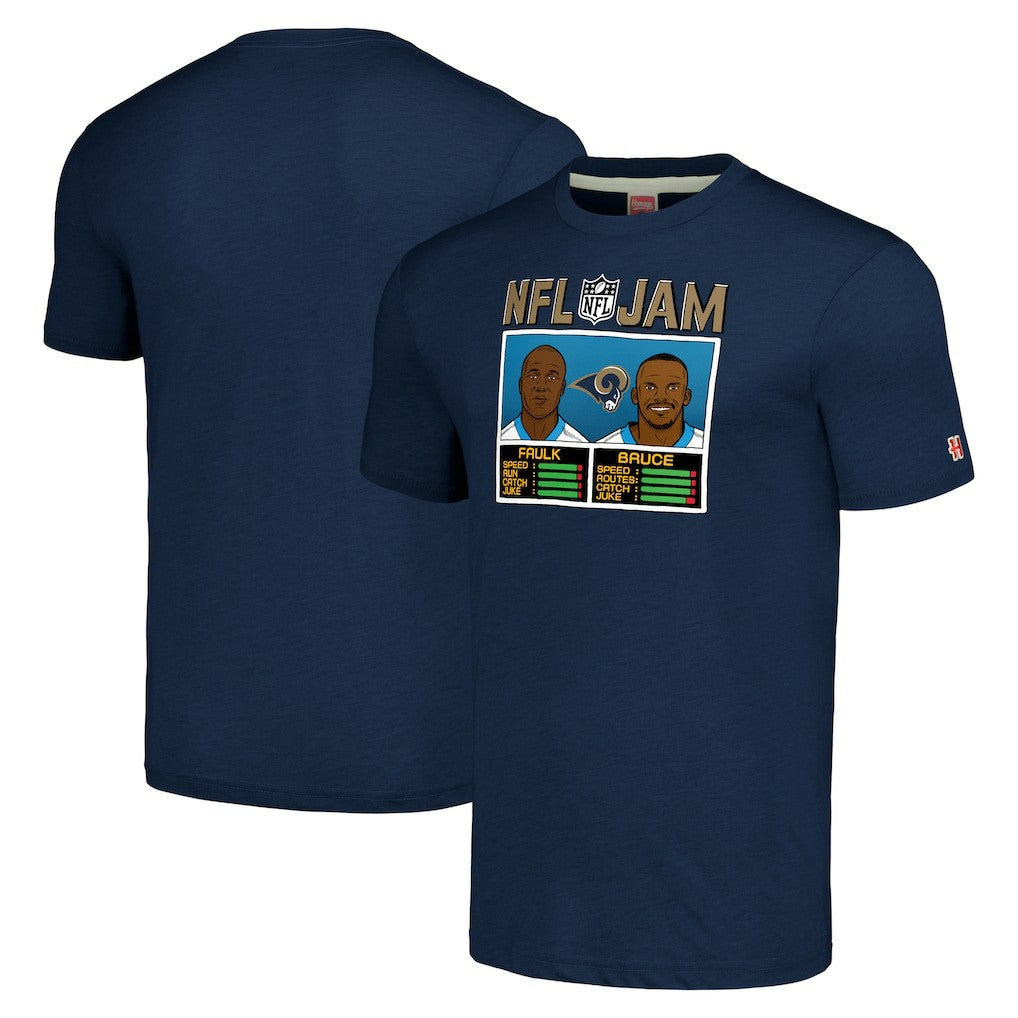 Isaac Bruce & Marshall Faulk Los Angeles Rams Homage Unisex NFL Jam Retired Tri-Blend T-Shirt Navy - NFL