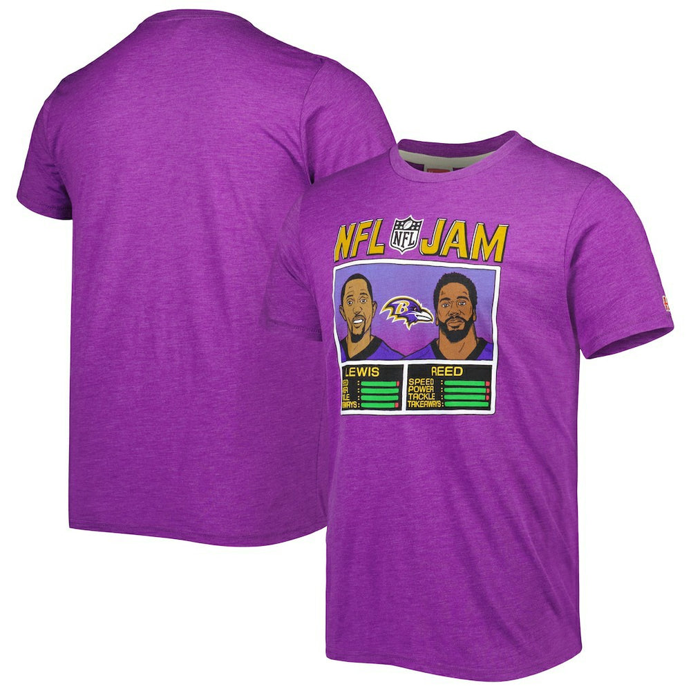 Ray Lewis & Ed Reed Baltimore Ravens Homage Unisex NFL Jam Retired Tri-Blend T-Shirt Heather Purple - NFL