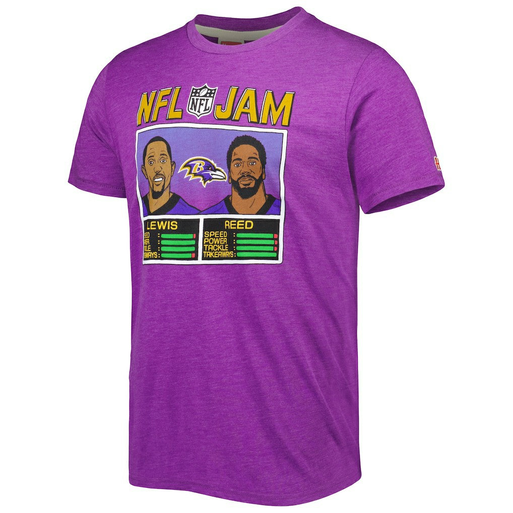 Ray Lewis & Ed Reed Baltimore Ravens Homage Unisex NFL Jam Retired Tri-Blend T-Shirt Heather Purple - NFL