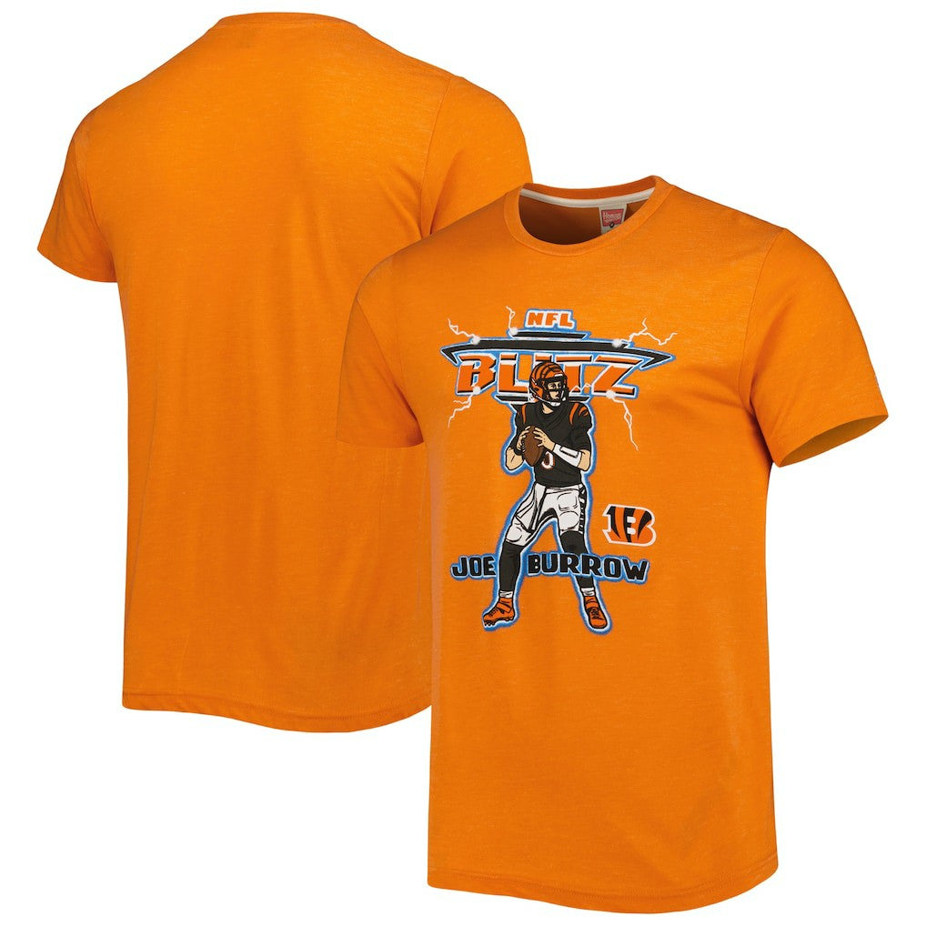 Joe Burrow Cincinnati Bengals Homage Unisex NFL Blitz Player Tri-Blend T-Shirt Heather Orange - NFL