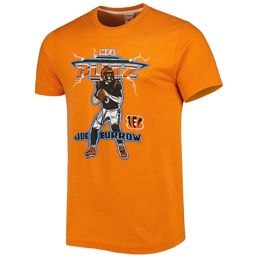 Joe Burrow Cincinnati Bengals Homage Unisex NFL Blitz Player Tri-Blend T-Shirt Heather Orange - NFL