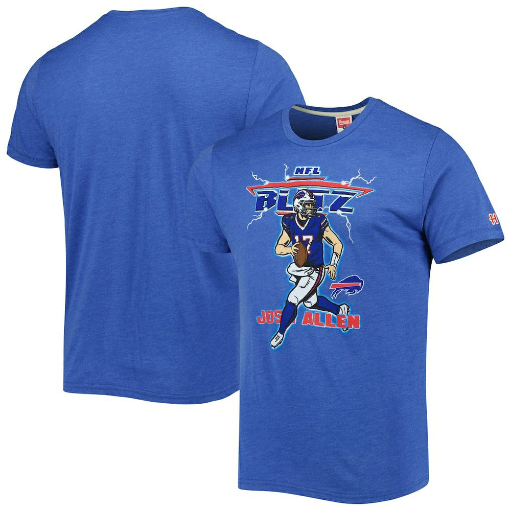 Josh Allen Buffalo Bills Homage Unisex NFL Blitz Player Tri-Blend T-Shirt Heathered Heather Royal - NFL