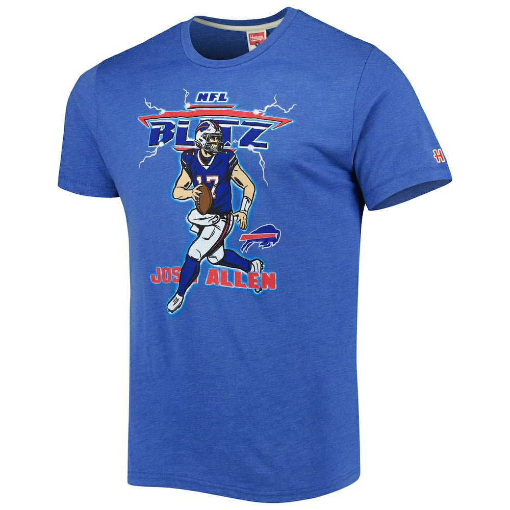 Josh Allen Buffalo Bills Homage Unisex NFL Blitz Player Tri-Blend T-Shirt Heathered Heather Royal - NFL