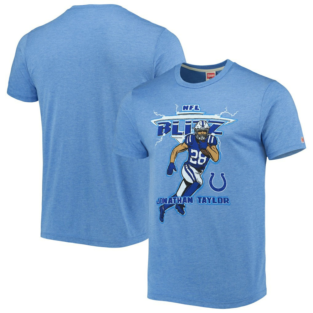 Jonathan Taylor Indianapolis Colts Homage Unisex NFL Blitz Player Tri-Blend T-Shirt Heathered Heather Royal - NFL
