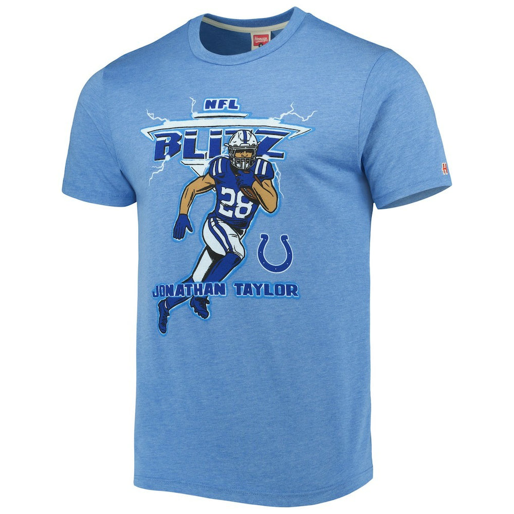 Jonathan Taylor Indianapolis Colts Homage Unisex NFL Blitz Player Tri-Blend T-Shirt Heathered Heather Royal - NFL