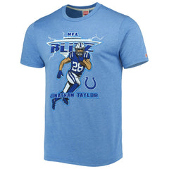 Jonathan Taylor Indianapolis Colts Homage Unisex NFL Blitz Player Tri-Blend T-Shirt Heathered Heather Royal - NFL