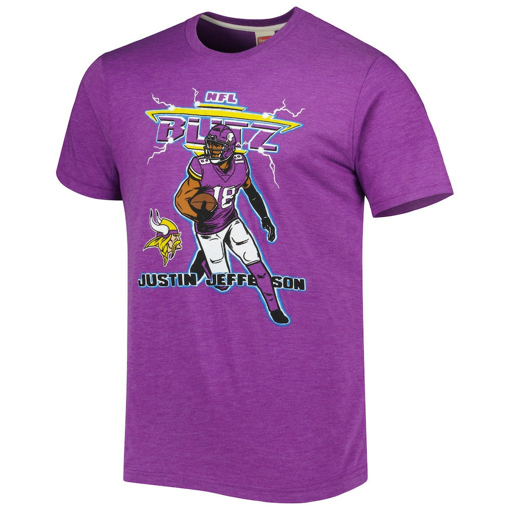 Justin Jefferson Minnesota Vikings Homage Unisex NFL Blitz Player Tri-Blend T-Shirt Heathered Heather Purple - NFL