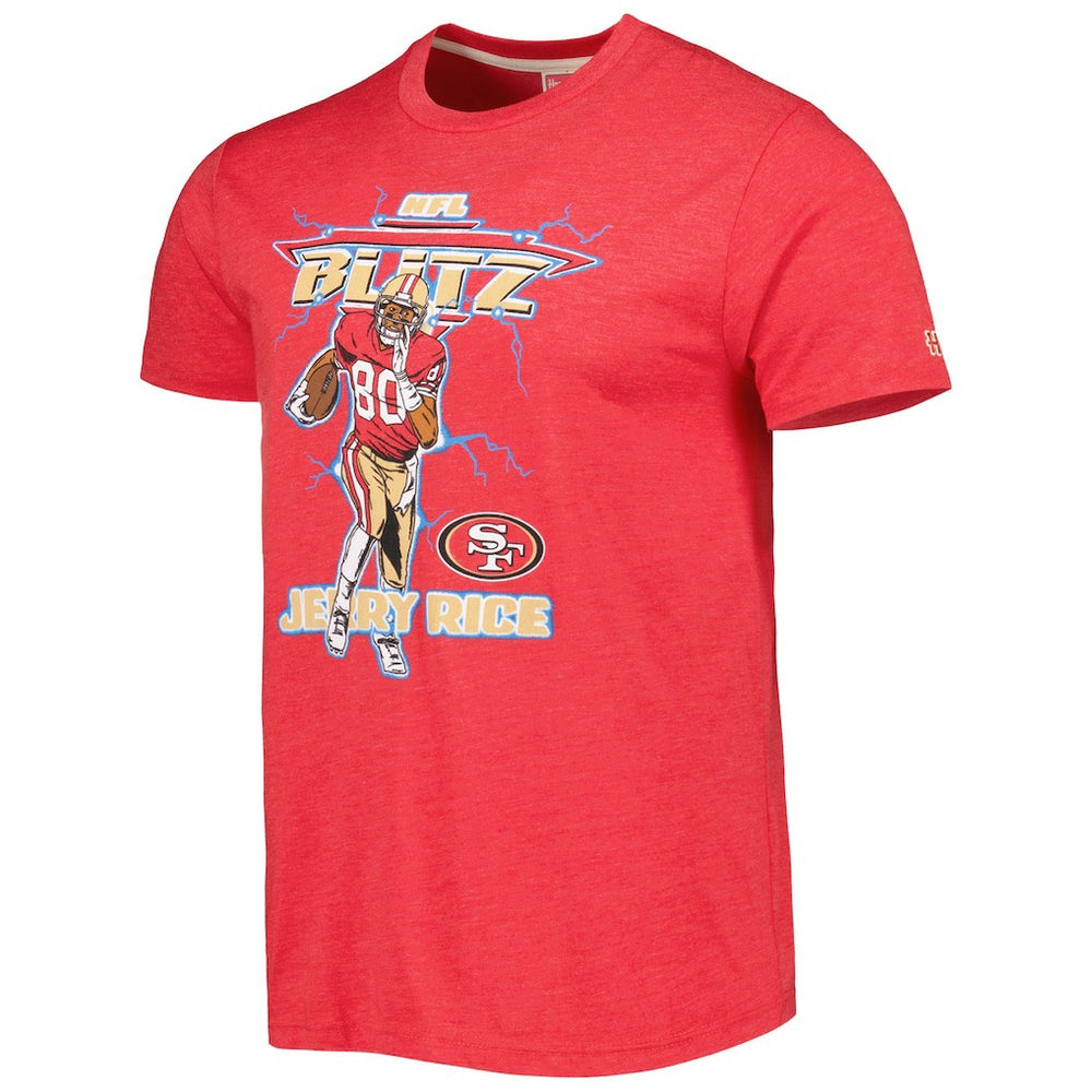 Jerry Rice San Francisco 49ers Homage Unisex NFL Blitz Retired Player Tri-Blend T-Shirt Heathered Scarlet - NFL