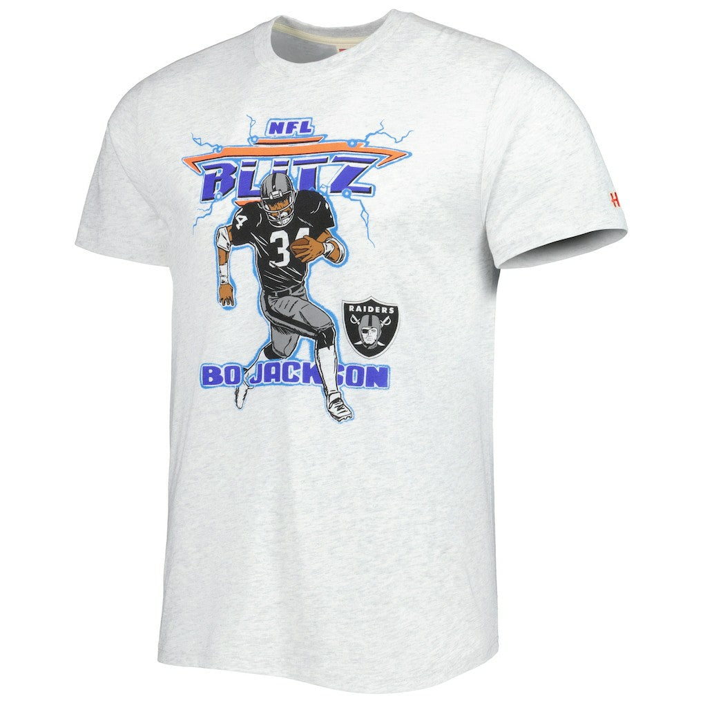 Bo Jackson Las Vegas Raiders Homage Unisex NFL Blitz Retired Player Tri-Blend T-Shirt Heathered Ash - NFL