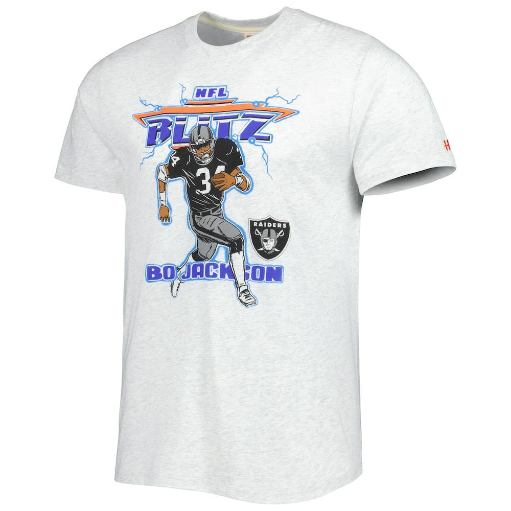 Bo Jackson Las Vegas Raiders Homage Unisex NFL Blitz Retired Player Tri-Blend T-Shirt Heathered Ash - NFL