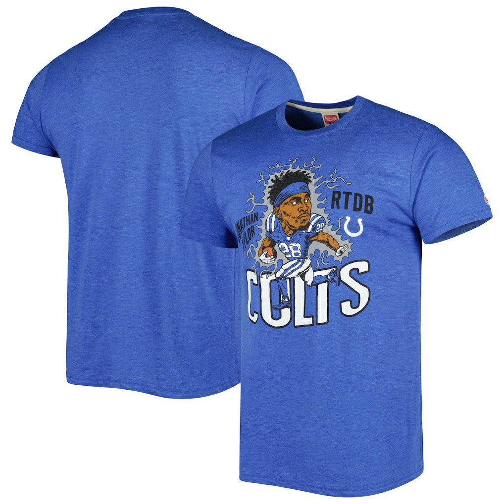 Jonathan Taylor Indianapolis Colts Homage Unisex Caricature Player Tri-Blend T-Shirt Heather Royal - NFL