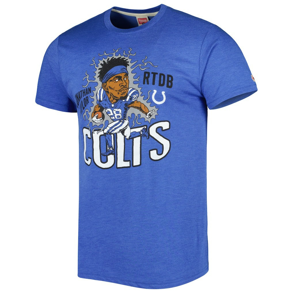 Jonathan Taylor Indianapolis Colts Homage Unisex Caricature Player Tri-Blend T-Shirt Heather Royal - NFL