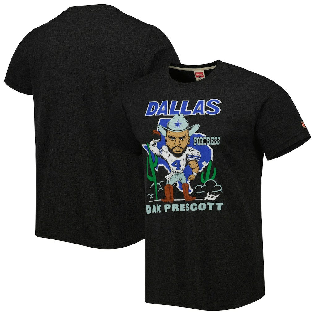 Dak Prescott Dallas Cowboys Homage Unisex Caricature Player Tri-Blend T-Shirt Heather Black - NFL