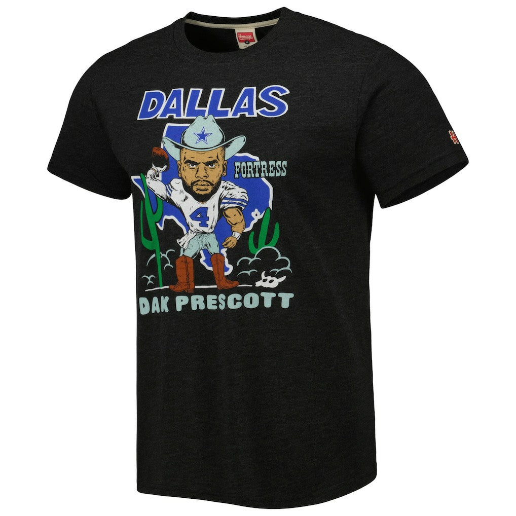 Dak Prescott Dallas Cowboys Homage Unisex Caricature Player Tri-Blend T-Shirt Heather Black - NFL
