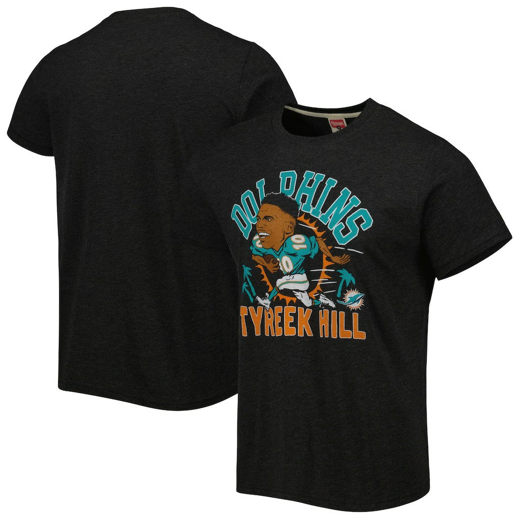 Tyreek Hill Miami Dolphins Homage Unisex Caricature Player Tri-Blend T-Shirt Heather Black - NFL