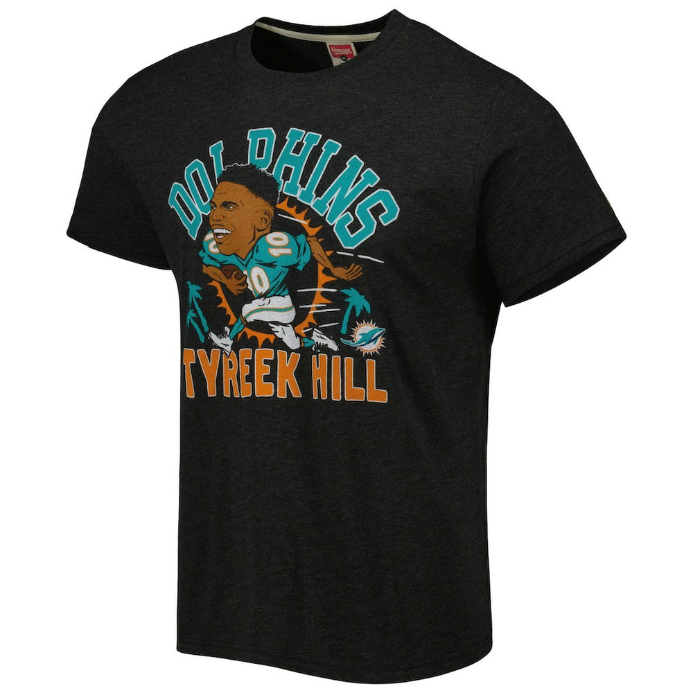 Tyreek Hill Miami Dolphins Homage Unisex Caricature Player Tri-Blend T-Shirt Heather Black - NFL