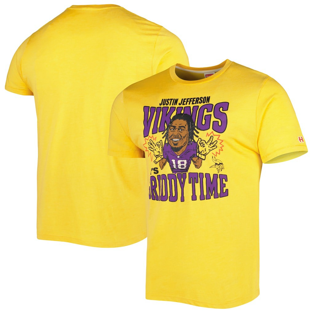Justin Jefferson Minnesota Vikings Homage Unisex Caricature Player Tri-Blend T-Shirt Gold - NFL