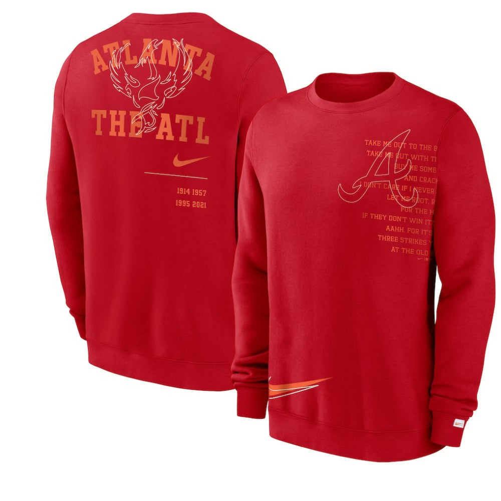 Atlanta Braves Nike Statement Ball Game Fleece Pullover Sweatshirt Near Me
