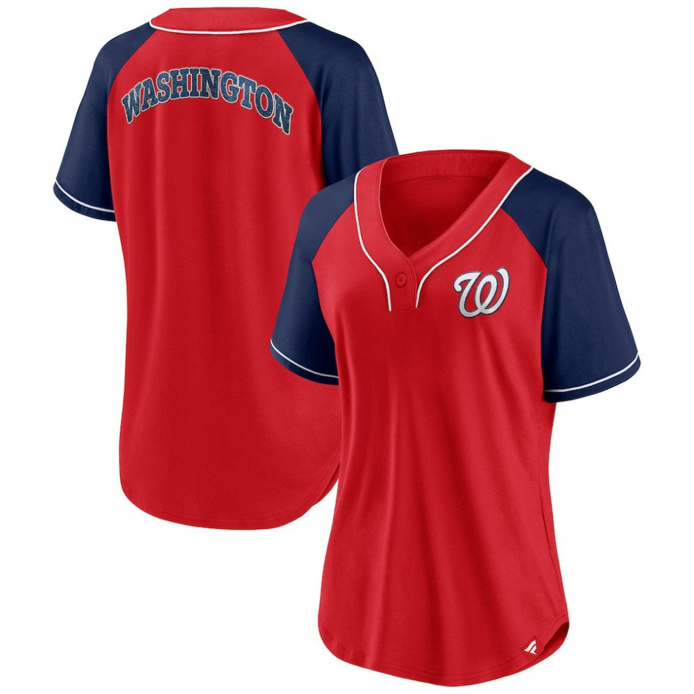 Washington Nationals Fanatics Women's Ultimate Style Raglan V-Neck T-Shirt Lifestyle
