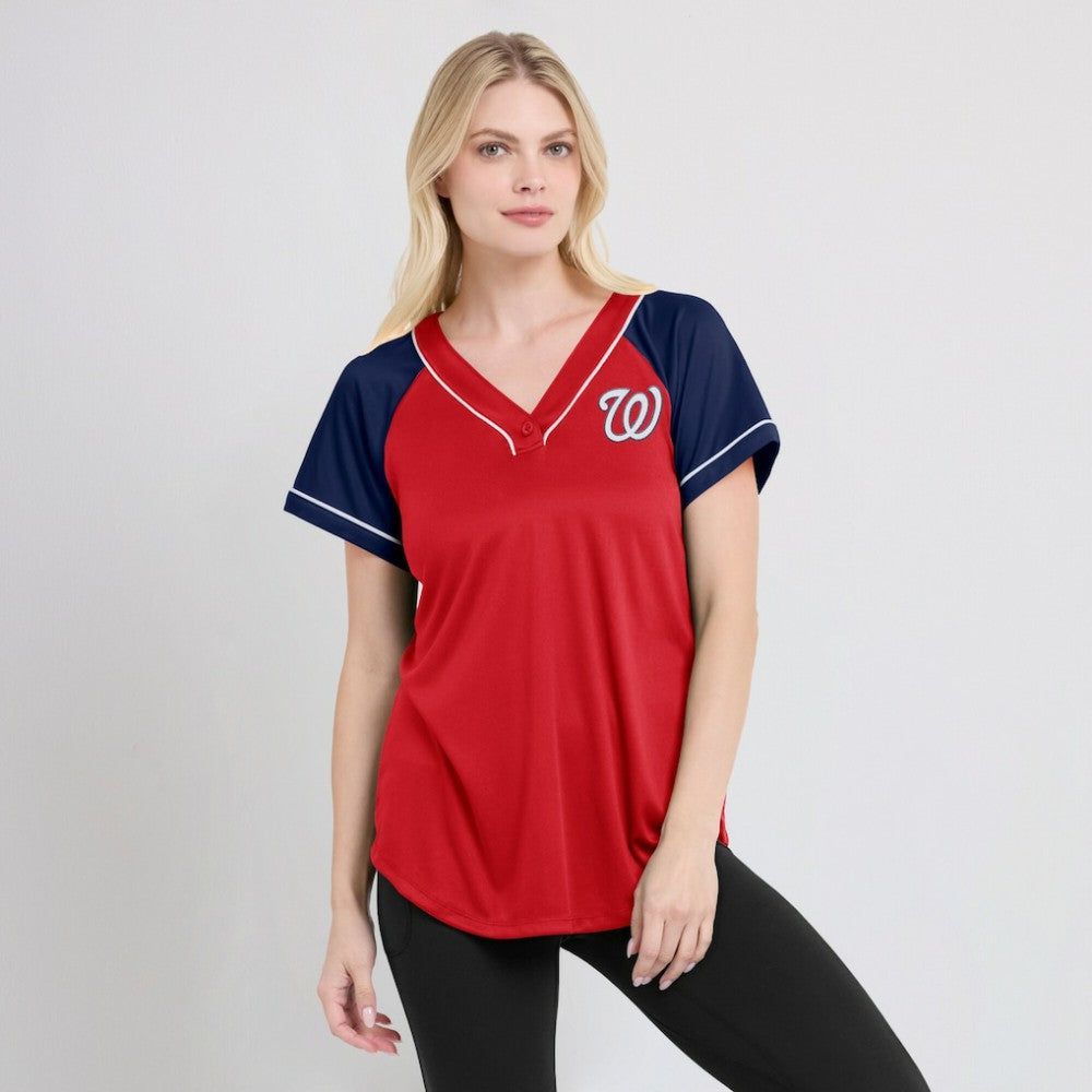Washington Nationals Fanatics Women's Ultimate Style Raglan V-Neck T-Shirt Lifestyle