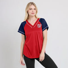 Washington Nationals Fanatics Women's Ultimate Style Raglan V-Neck T-Shirt Lifestyle