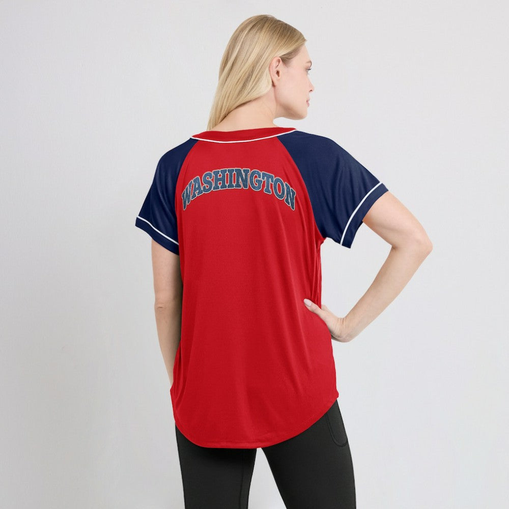 Washington Nationals Fanatics Women's Ultimate Style Raglan V-Neck T-Shirt Lifestyle