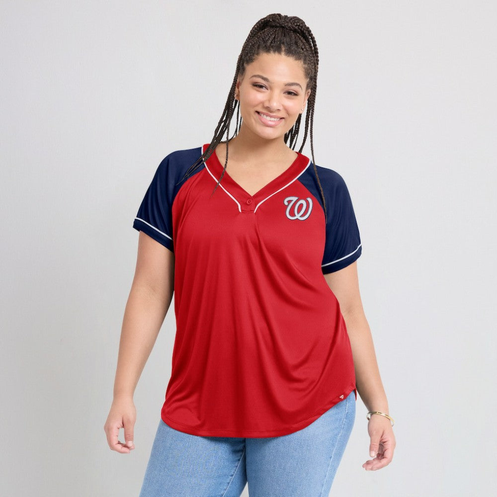 Washington Nationals Fanatics Women's Ultimate Style Raglan V-Neck T-Shirt Lifestyle