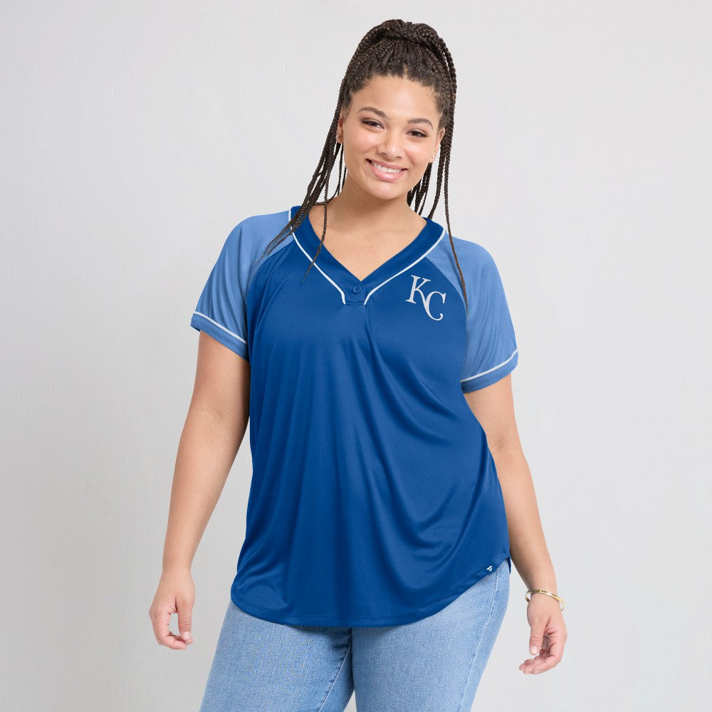 Kansas City Royals Fanatics Women's Ultimate Style Raglan V-Neck T-Shirt Lifestyle