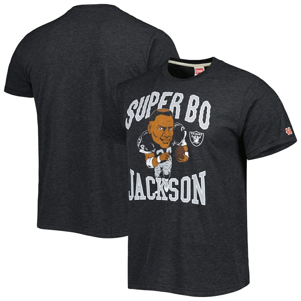 Bo Jackson Las Vegas Raiders Homage Unisex Unisex Caricature Retired Player Tri-Blend T-Shirt Heather Black - NFL
