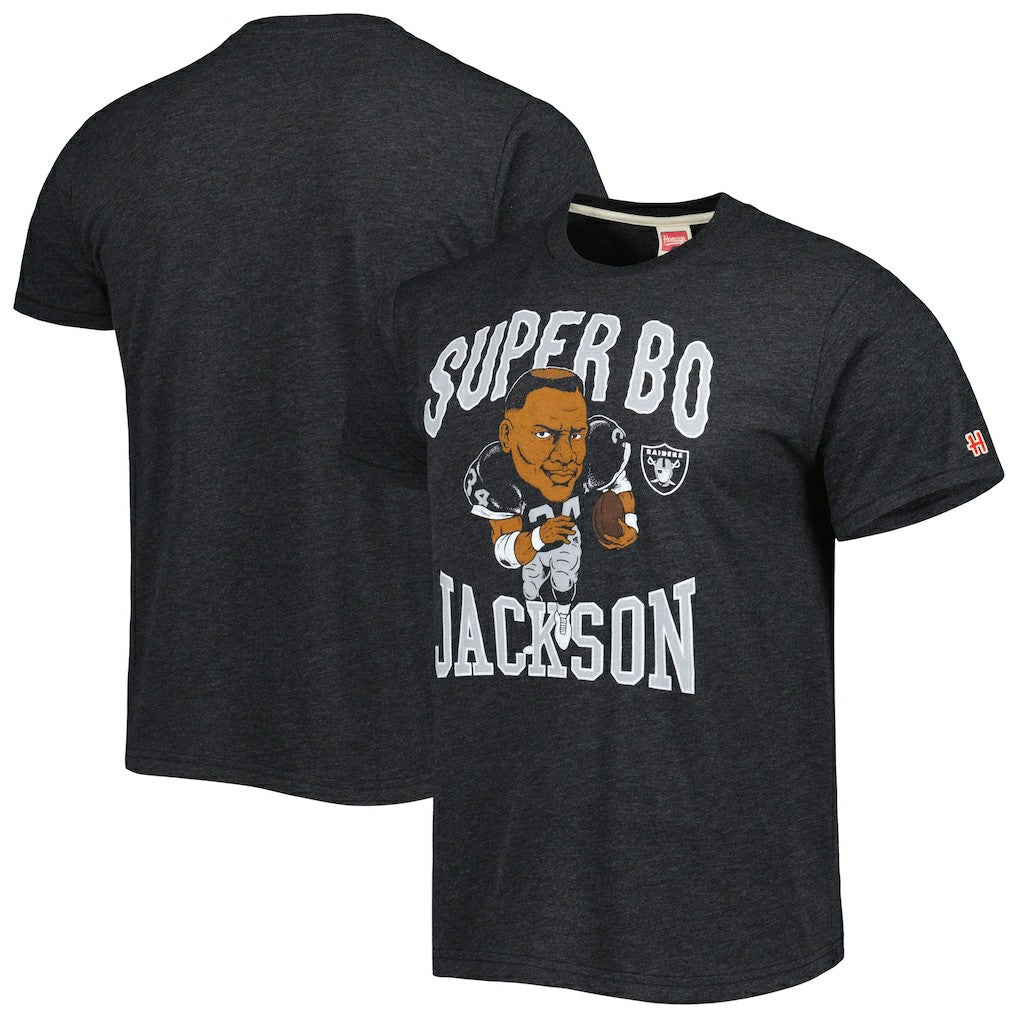 Bo Jackson Las Vegas Raiders Homage Unisex Unisex Caricature Retired Player Tri-Blend T-Shirt Heather Black - NFL